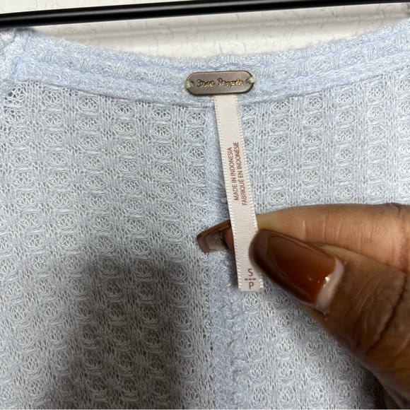 Free People Women‎ Waffle Knit Top Light Blue Small Long Sleeve Tunic Ventura - Picture 5 of 12